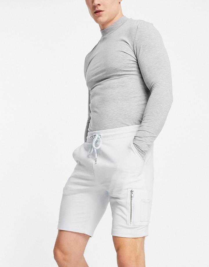 Asos Design Jersey Skinny Shorts With Ma1 Pocket In Blue - Part Of A Set-blues