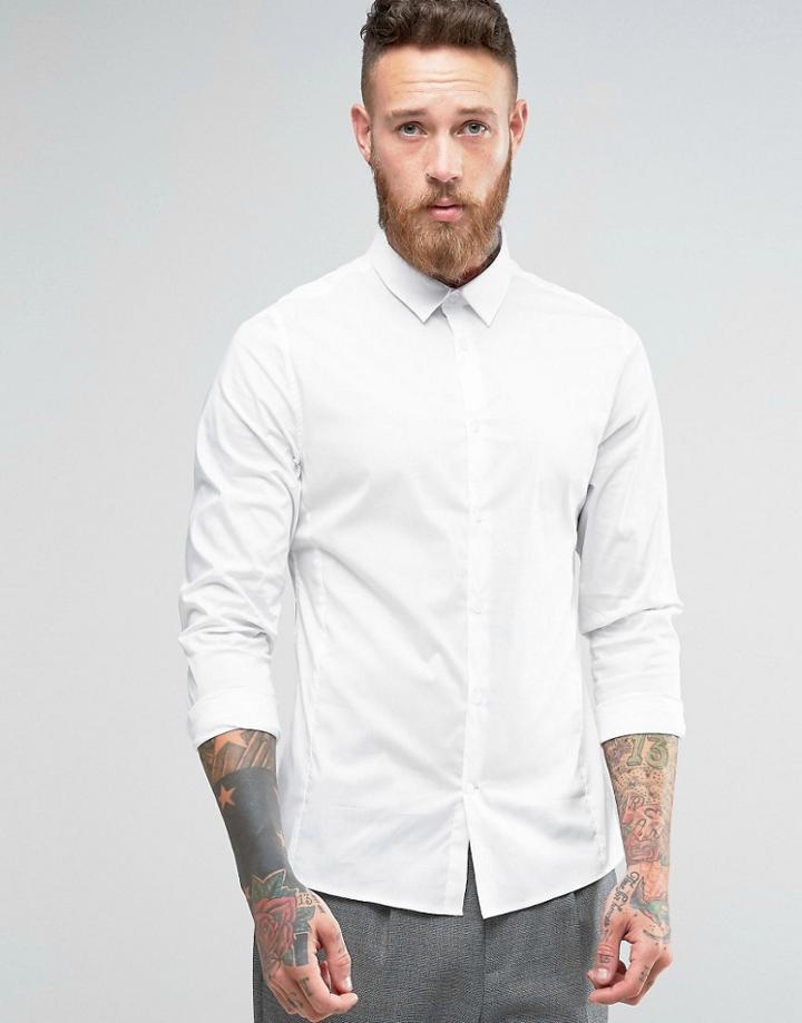 Hoxton Shirt Company Slim Smart Shirt In Stretch Poplin - White
