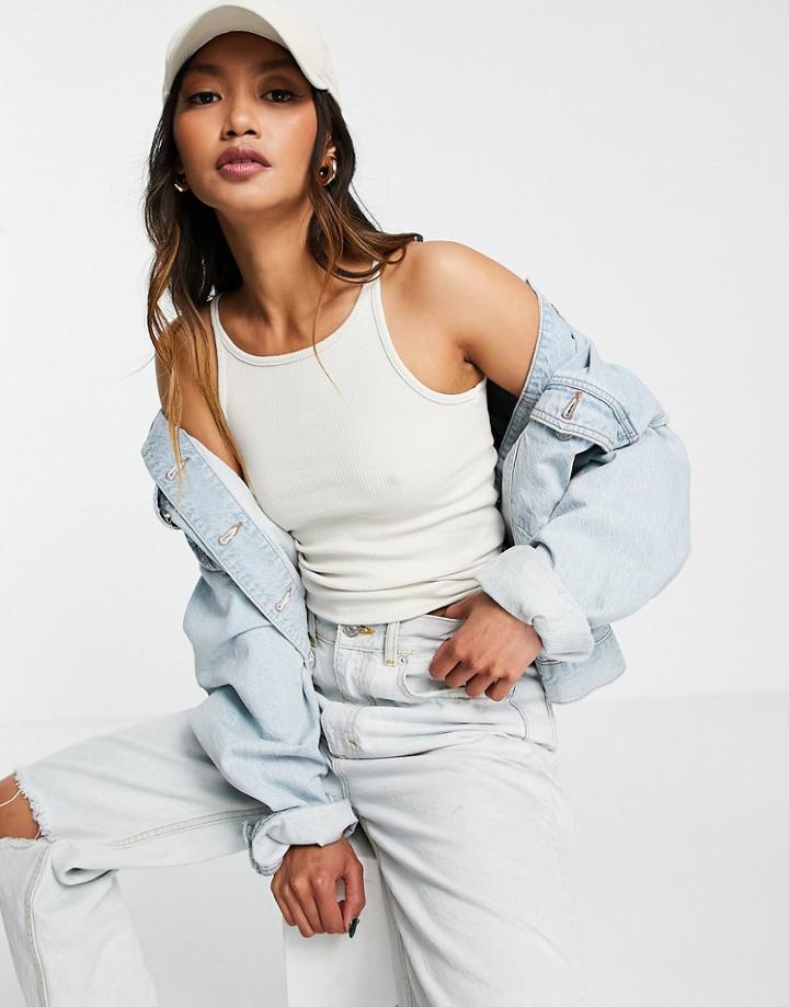 Dr Denim Slim Fit Ribbed Tank Top In Off-white