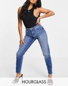 Asos Design Hourglass High Rise Farleigh 'slim' Mom Jeans In Midwash-blues