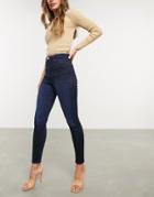Asos Design High Rise Ridley 'skinny' Jeans In Blackened Blue Wash-blues