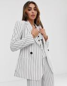 Asos Design White Pinstripe Suit Blazer - Multi
