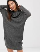 Only Brushed Knitted Longline Roll Neck Mini Dress-gray