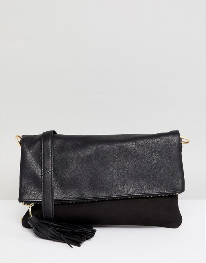 Urbancode Leather Cross Body Bag With Zip Flap - Black