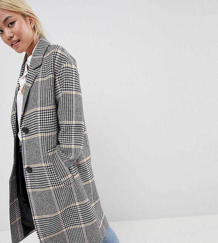Asos Design Petite Coat In Colored Check - Multi