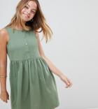 Asos Design Petite Sleeveless Button Smock Dress - Green