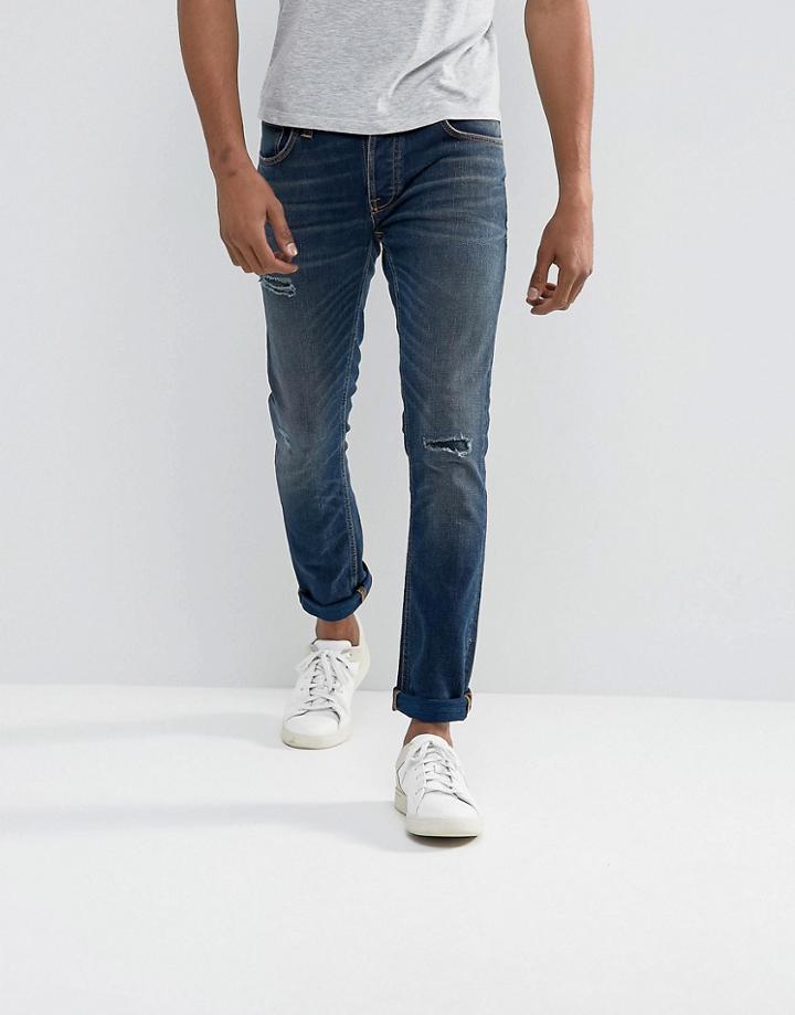 Nudie Jeans Co Tilted Tor Skinny Fit Jean Mended Soul Wash Rip & Repair - Blue