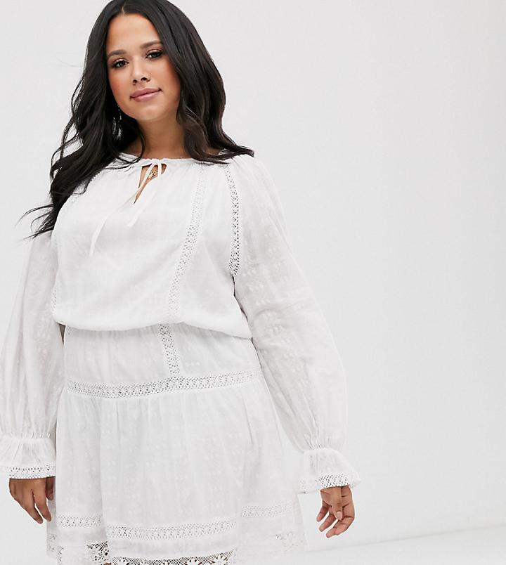 Asos Design Curve Lace Insert Mini Skater Dress - White