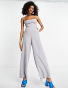 Asos Design Melange Suiting Strappy Back Wide Leg Jumpsuit In Gray