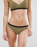 Asos Gold Metallic Picot Trim Bikini Bottom - Gold