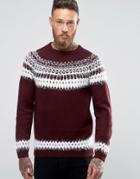 Asos Pattern Sweater With Fluffy Yarn - Red