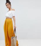 Asos Design Tall Crinkle Maxi Skirt With Box Pleat - Yellow