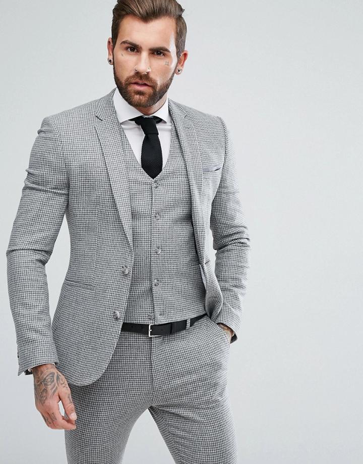 Asos Super Skinny Suit Jacket In Gray Houndstooth - Gray