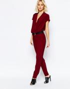 Selected Taresa Jersey Jumpsuit With Wrap Front - Tawny Port