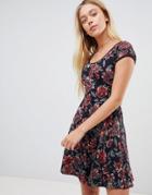 Gilli Floral Skater Dress With Cut Out Back - Red