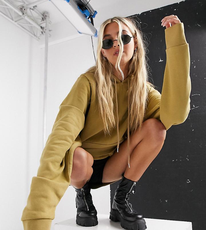Collusion Oversized Hoodie With Brand Print In Sand-neutral