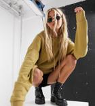 Collusion Oversized Hoodie With Brand Print In Sand-neutral