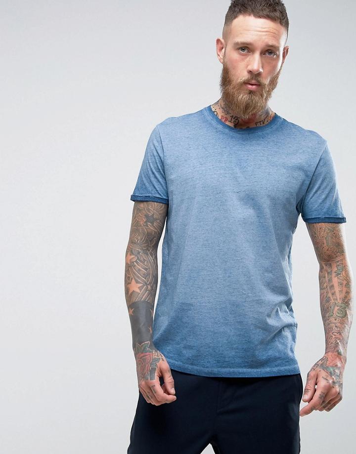 Selected Homme T-shirt In Oil Wash With Cross Neck Detail - Navy