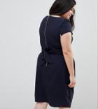 Closet London Plus Tie Back Short Sleeve Dress - Navy