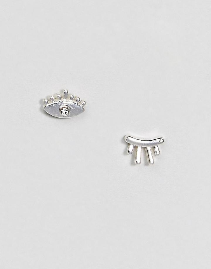Pilgrim Silver Evil Eye Stud Earrings - Silver