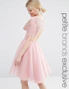 John Zack Petite Lace Bodice Midi Prom Dress With Cut Out Detail - Rose