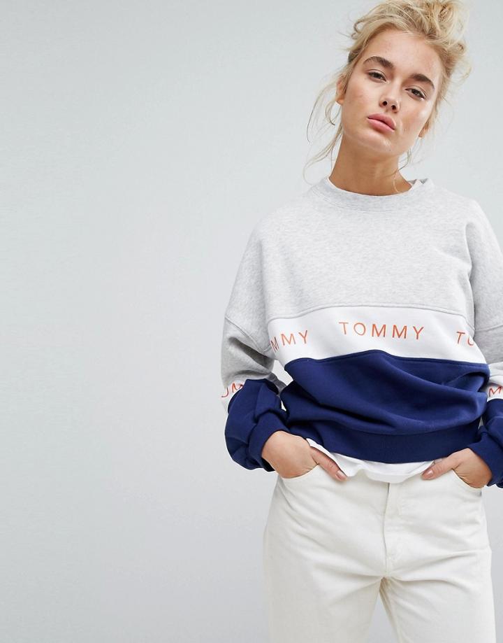 Tommy Jeans Logo Color Block Sweatshirt - Gray