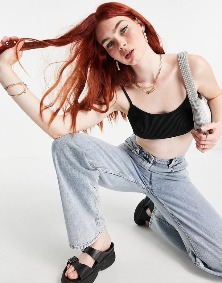 Bershka Strappy Back Cropped Cami Top In Black