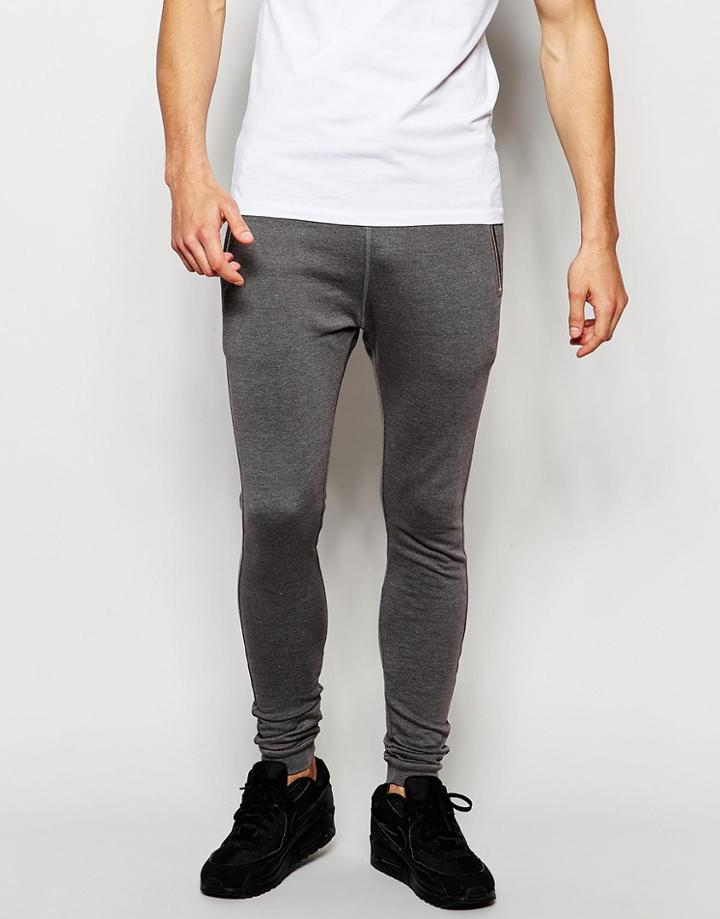 Asos Super Skinny Joggers With Zip Detail - Charcoal Marl