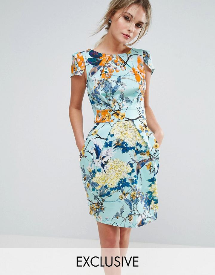 Closet London Cap Sleeve Printed Skater Dress - Multi