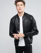 Jack & Jones Bomber Jacket In Faux Leather - Black
