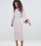 Asos Design Tall Embellished Kimono Midi Dress With Pearl Trim - Navy