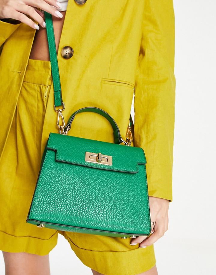 Asos Design Lock Detail Bag With Top Handle And Detachable Crossbody Strap In Green