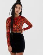 Collusion Tiger Print Long Sleeve Top - Red