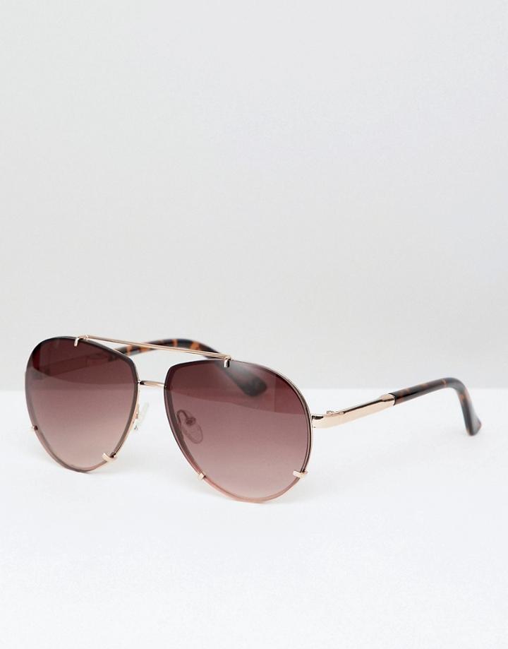 Asos Design Angled Aviator With Gold Metal With Laid On Lens - Gold