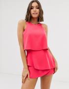 River Island Double Layer Romper In Pink