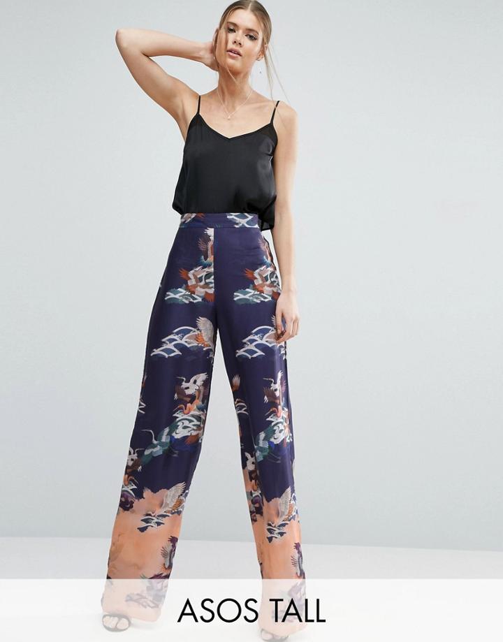 Asos Tall Bird Border Print Wide Leg Pants - Multi