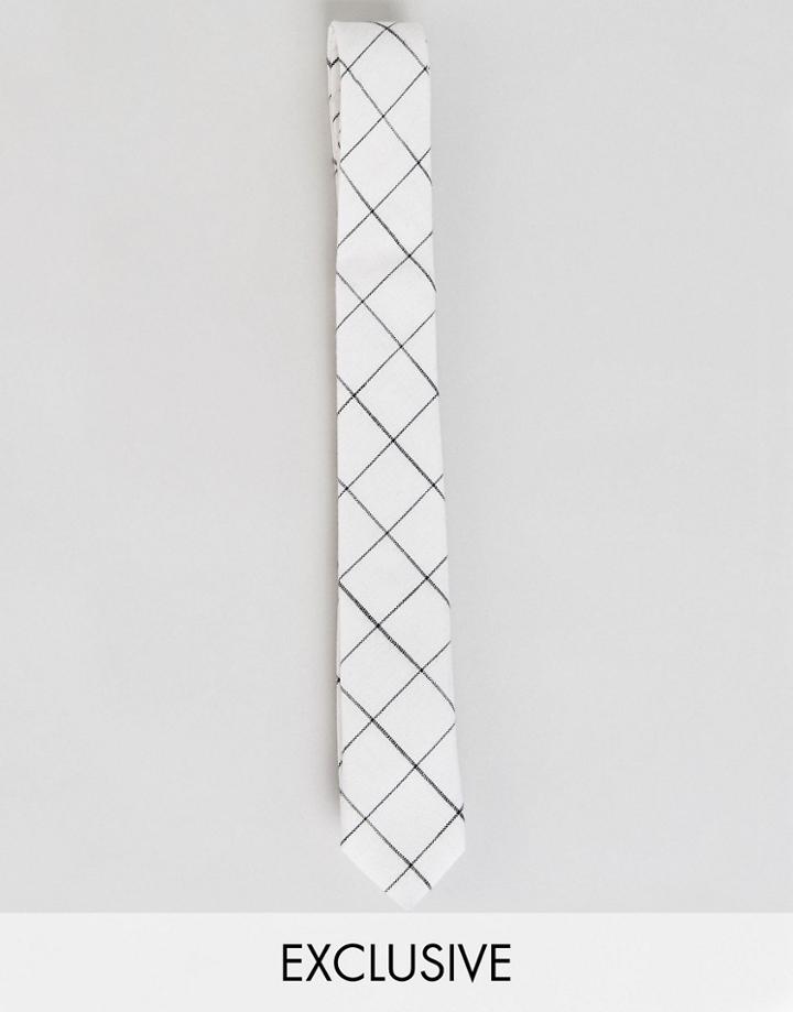 Noak Linen Tie In Check - White