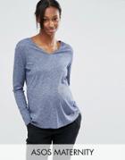 Asos Maternity Fitted Top With V-neck In Slub - Navy