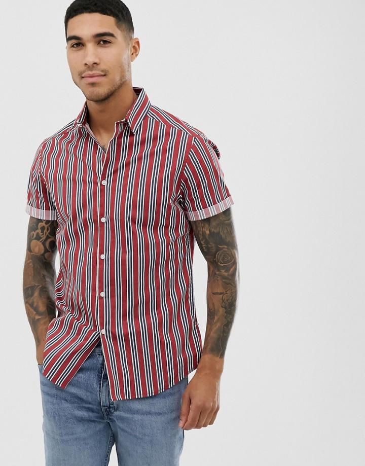 Asos Design Slim Fit Shirt In Blue And Red Stripe