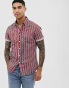 Asos Design Slim Fit Shirt In Blue And Red Stripe
