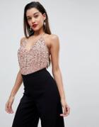 Asos Cami Body In Sequin Embellishment With Back Strap - Pink