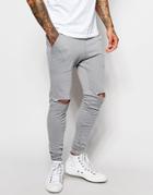 Asos Super Skinny Joggers With Knee Rips - Elephant Gray