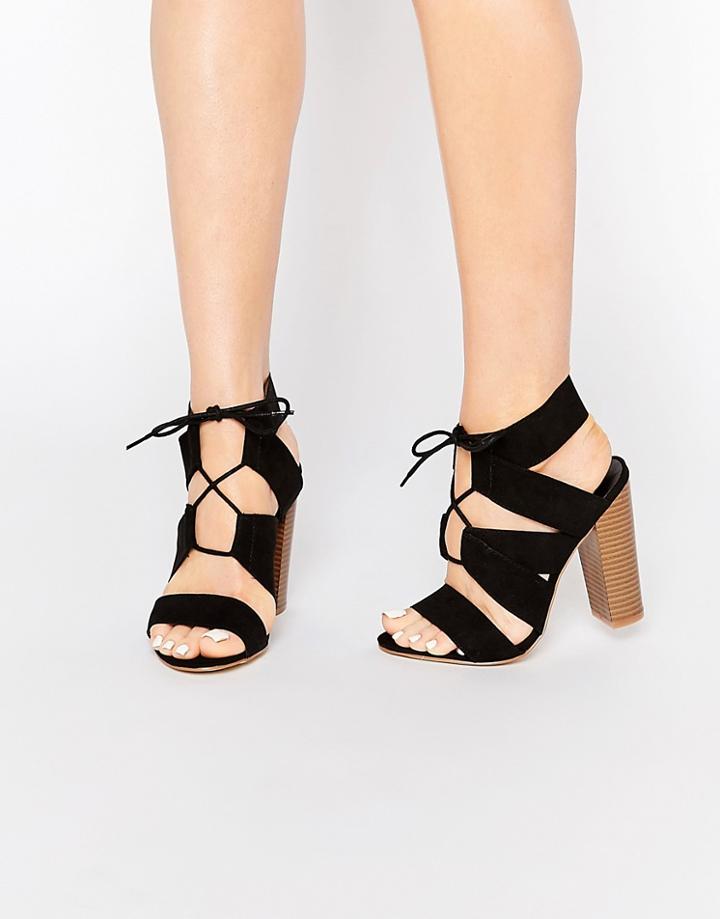 New Look Lace Up Suedette Heeled Sandal - Black
