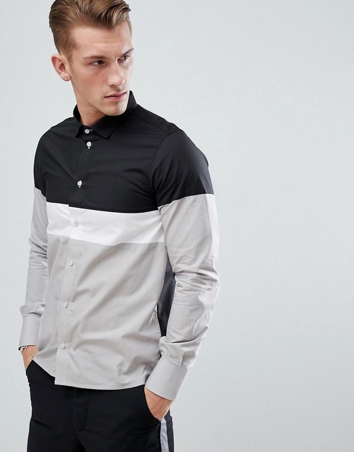 Boohooman Regular Fit Color Block Shirt In Gray - Gray