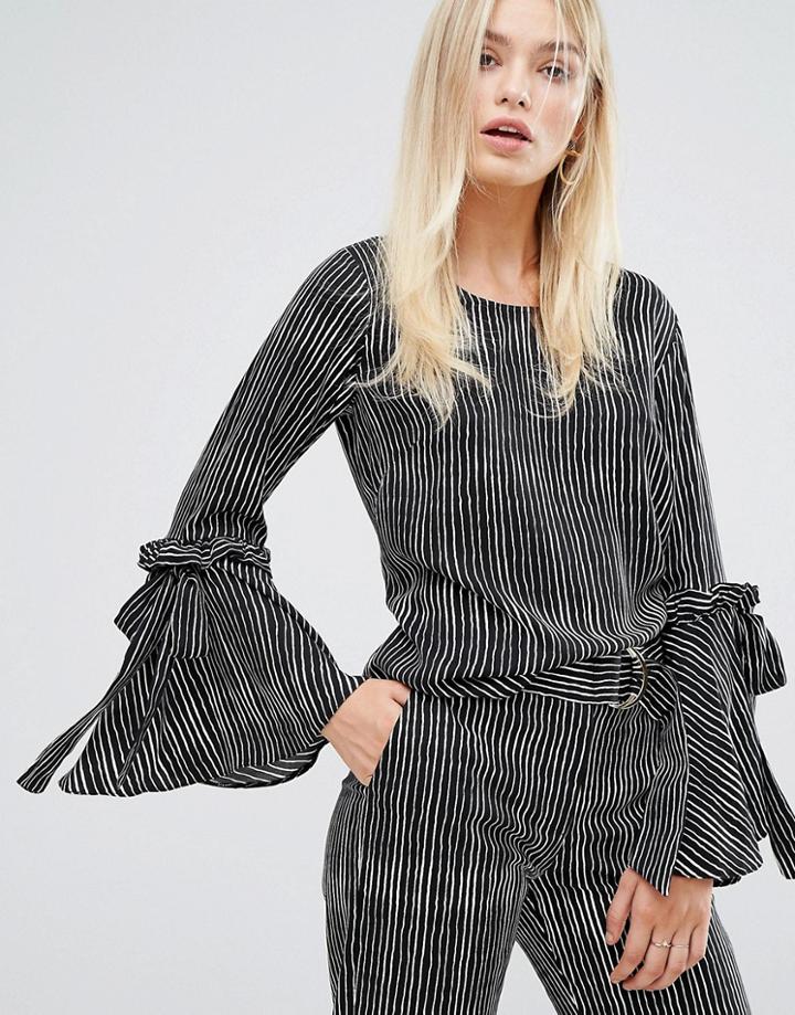 Closet London Stripe Shirt With Tie Sleeve - Multi