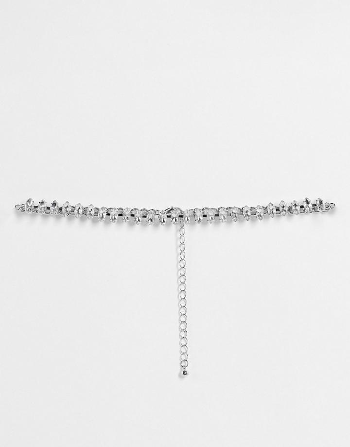 Asos Design Choker Necklace In Crystal Silver Tone