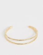 Asos Design Cuff Bracelet In Double Row Engraved Twist Design In Gold Tone - Gold