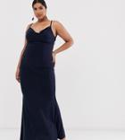 Club L London Plus Cowl Back Lace Insert Maxi Dress-navy