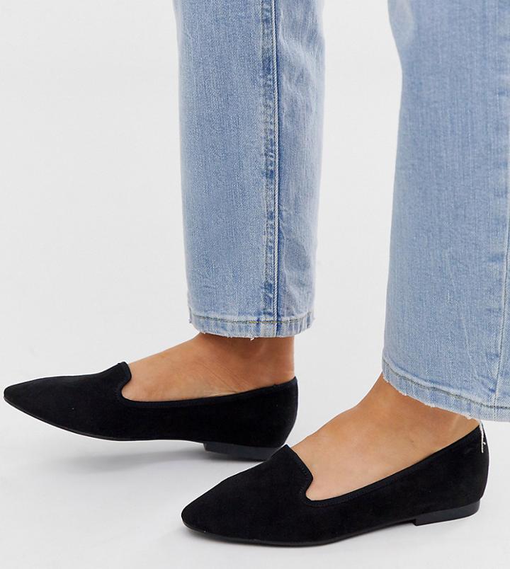 Asos Design Wide Fit Lychee Ballet Flats In Black