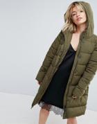 Parka London Thelma Faux Fur Hooded Quilted Coat - Green